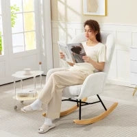 Poltrona a dondolo, con cuscino, seduta imbottita, schienale alto, 67 x 88 x 104 cm, Bianco