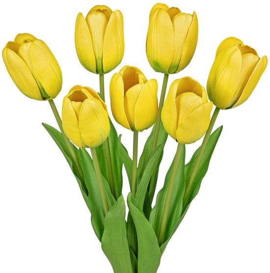Finte Tulipani in Gomma Gele 61 cm Lunghe Steli 7 Pezzi Decorazione Festa di Primavera per Tavolo e Ambiente Rurale