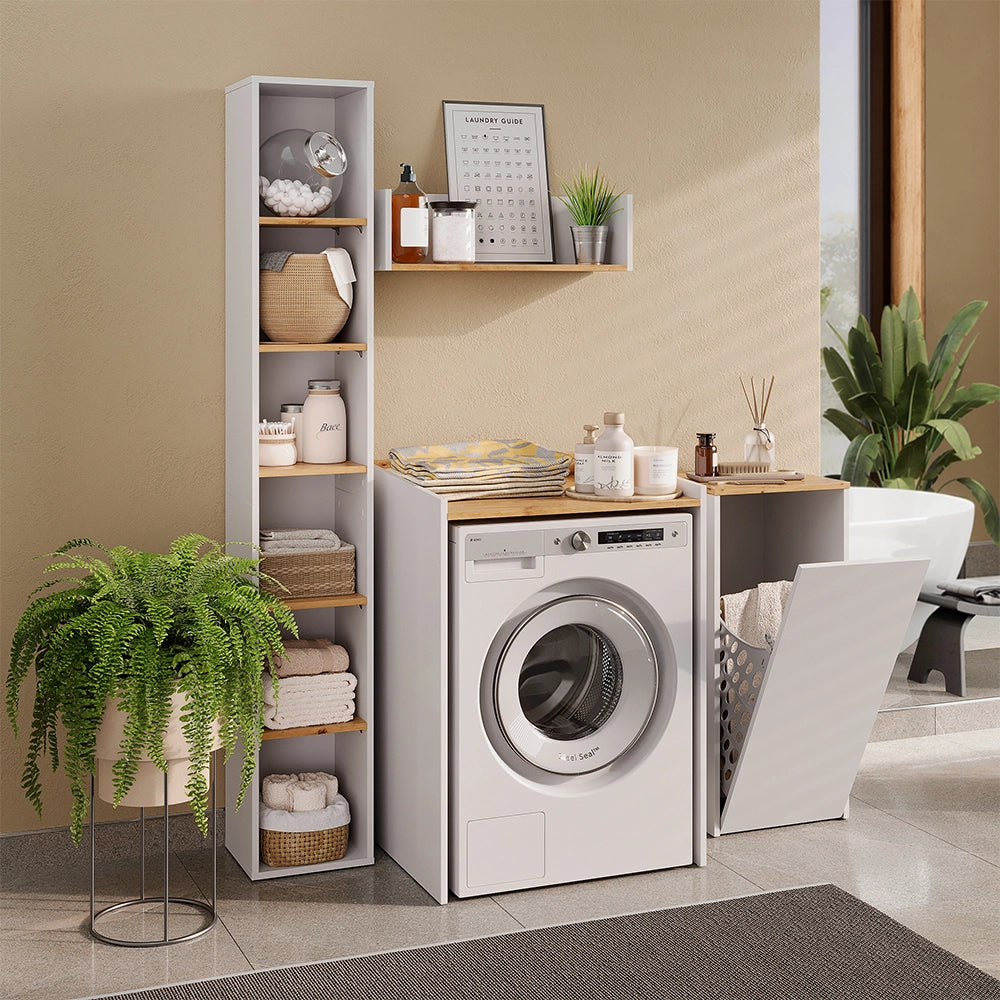 Mobile lavatrice Viktor Bianco/Rovere artigianale 67.8 x 94.6 cm con cerchio Vicco