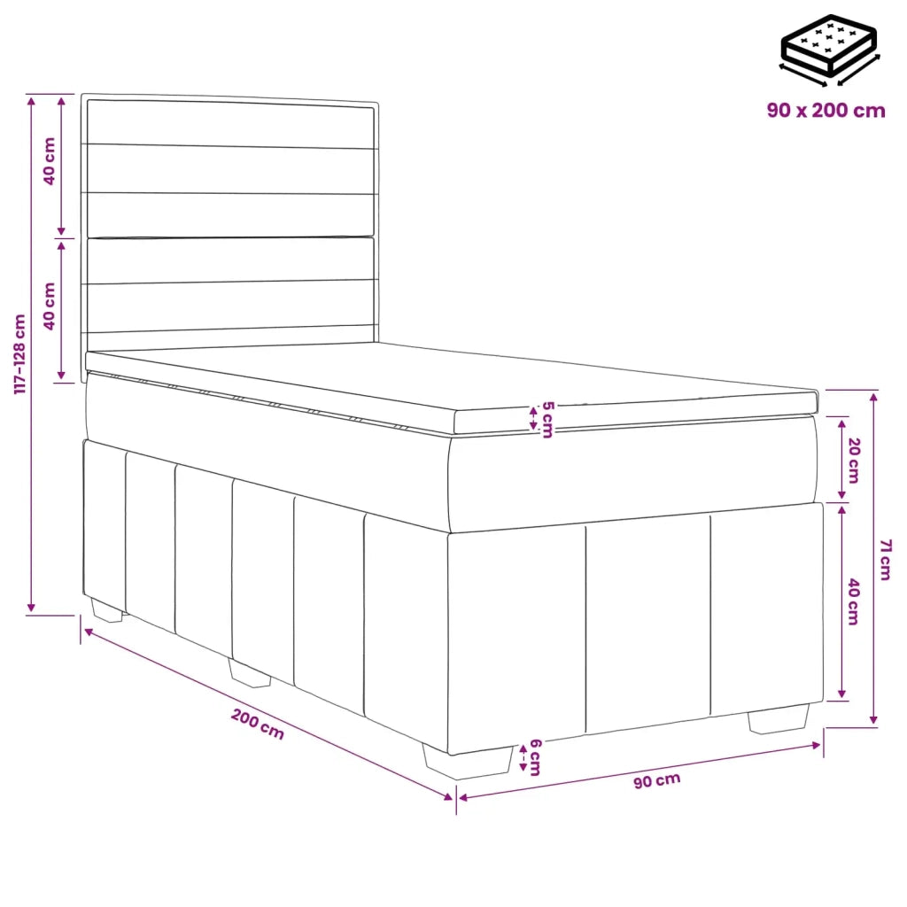 Letto box spring con materasso Nero 90 x 200 cm Tessuto 3454045