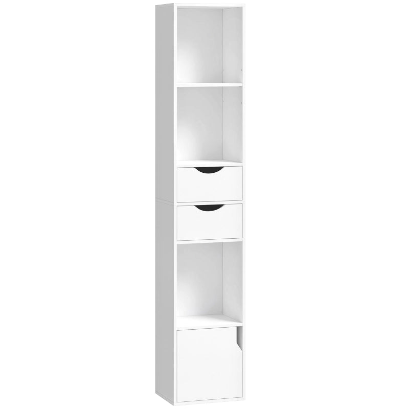 Libreria con 2 cassetti, libreria stretta con 3 ripiani a giorno, per ufficio, camera da letto, 30x24x158 cm, bianca