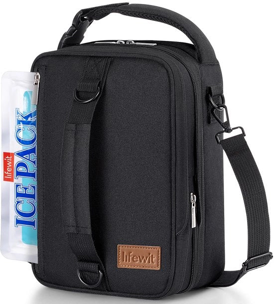 Borsa da Picnic Espandibile, Borsa da Pranzo Portatile con Cinghie a Spalla e 2 Elementi Freddi, Borsa Isolante per Uomo e Donna, Borsa Fredda per Lavoro, Scuola, 6,5L, Nero