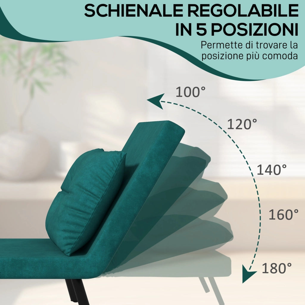 Poltrona Letto Singolo Reclinabile con Cuscino Sfoderabile in Tessuto Effetto Lino Verde