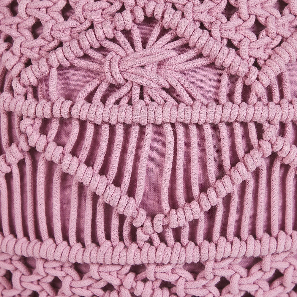 Pouf lavorato a maglia Poggiapiedi rotondo intrecciato all'uncinetto in cotone rosa