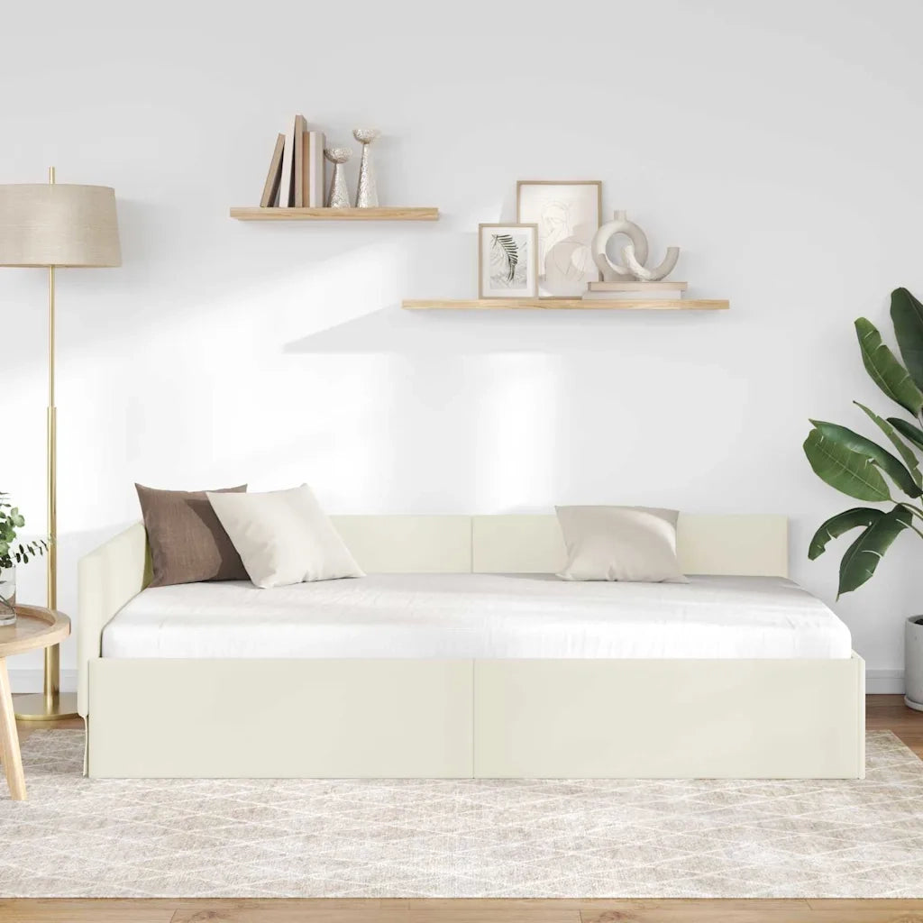 Cornice del letto ad angolo Crema 100 cm x 200 cm Velluto