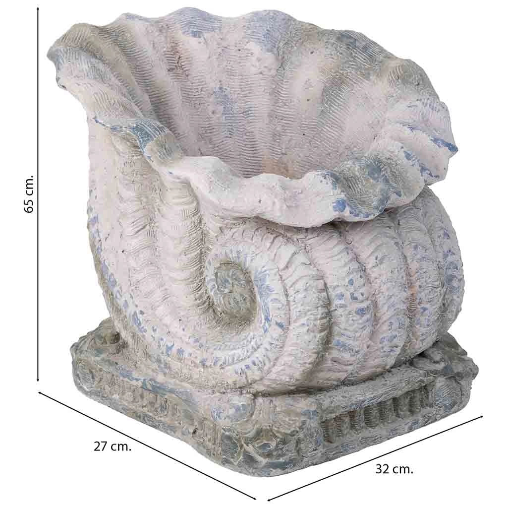 Fioriera a conchiglia color pietra, 65x37x32h cm