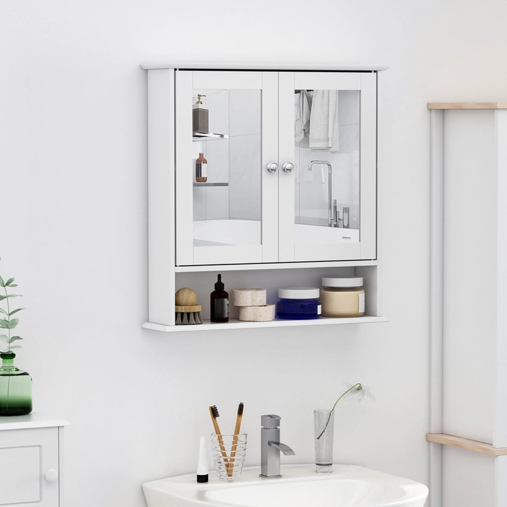 Specchio Contenitore da Bagno ¨C Xylo ¨C Bianco con Ante e Ripiani Regolabili 56x13x58cm