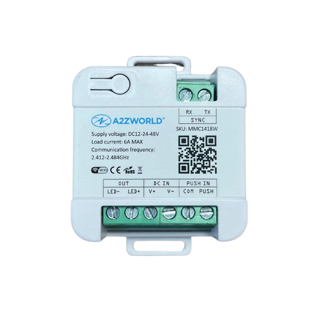 A2ZWORLD LED Dimmer WiFi 2.4G + Pulsante, Compatibile TUYA e Smart Life, 12V 24V 48V 6A, Controllo Smart, IP20