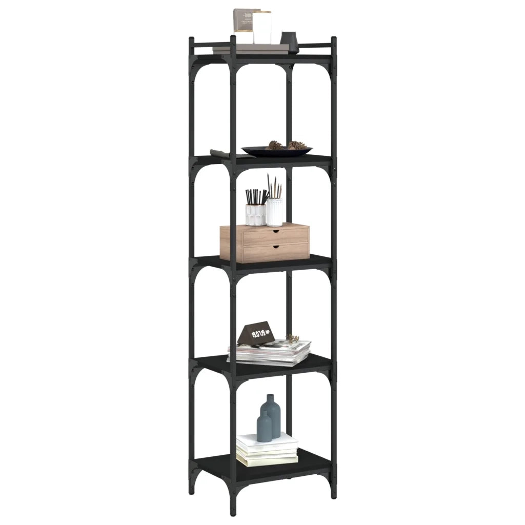 Libreria a 5 Ripiani-Scaffale per Libri-Mobile di Stoccaggio Nera 40x30x154 cm in Legno Multistrato