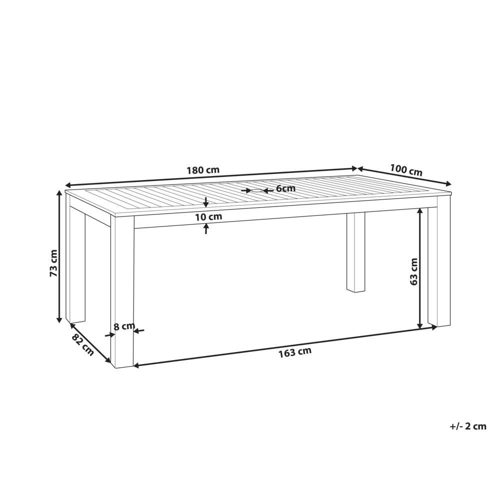 Tavolo da pranzo da giardino in legno di eucalipto scuro 180 x 100 cm 6 posti per esterni e interni dal design moderno