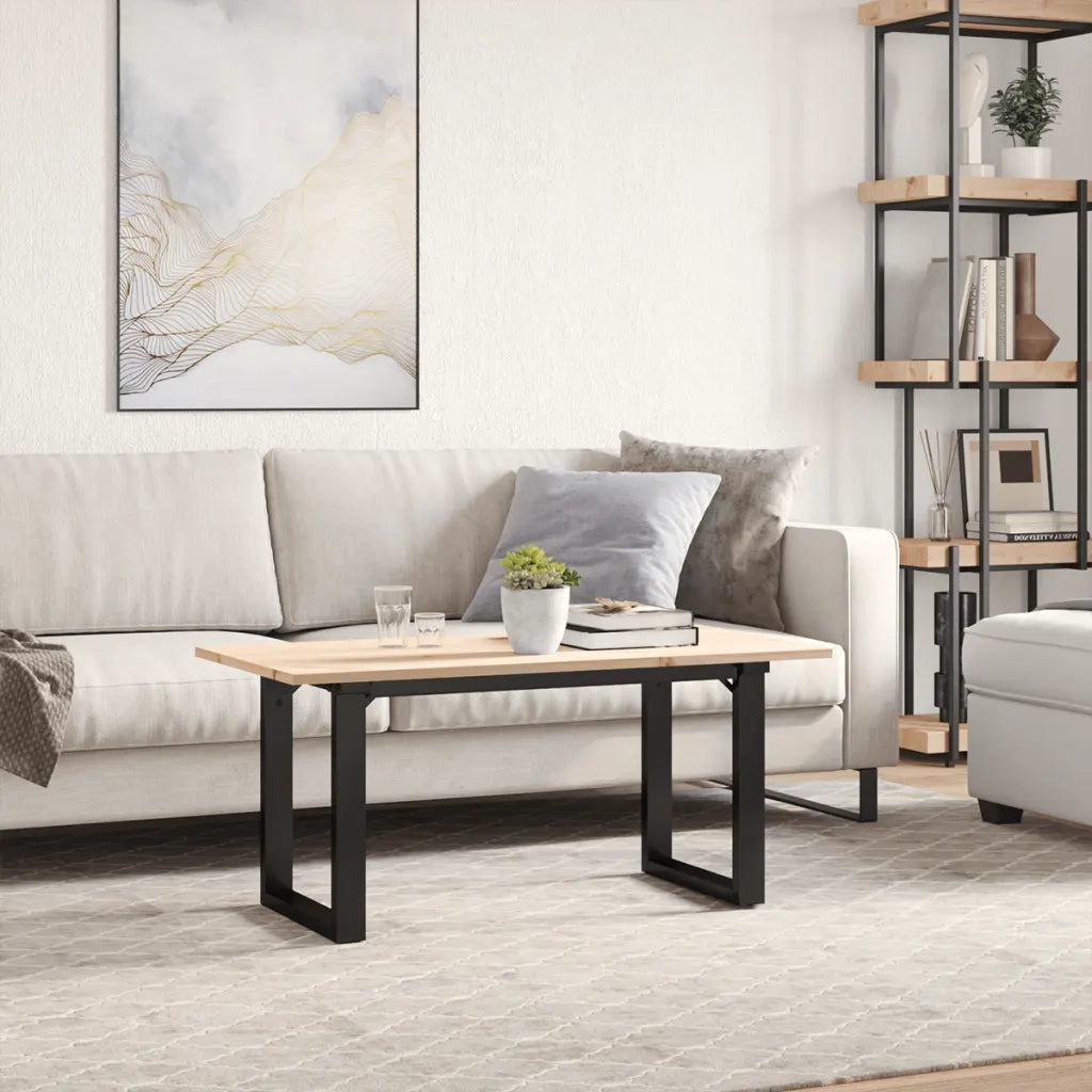 Tavolino da Salotto Telaio a O 90x40x45cm Legno Pino e Acciaio