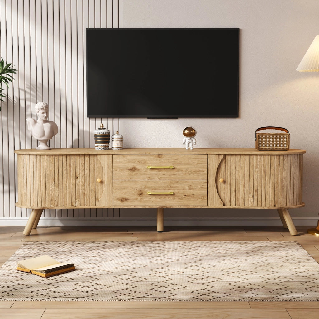 Mobile TV con 2 Ante Scorrevoli e 2 Cassetti ¨C MINIMAL ¨C Legno MDF Massello, Design Scandinavo