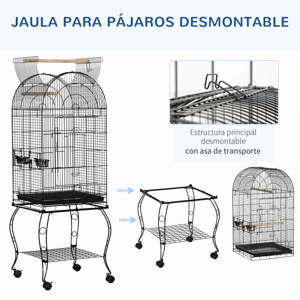 Gabbia per Uccelli con Supporto e Ruote ¨C Zephmum ¨C Nero 51x51x153 cm