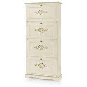 Scarpiera 4 ante capacità 28 paia di scarpe in stile arte povera in legno massello e mdf con rifinitura in bianco decorata 79x30x170 H