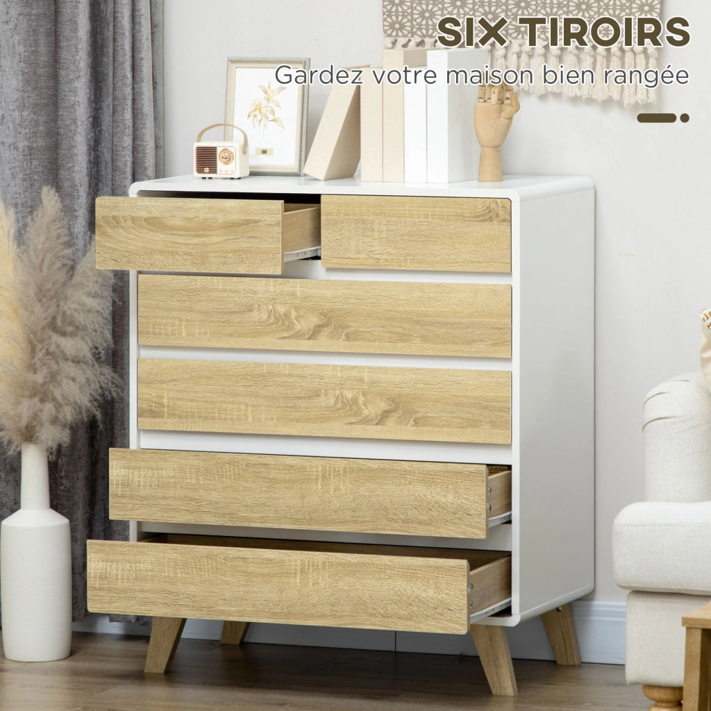 Cassettiera design scandinave 6 cassetti ¨C zephmum ¨C bianco 80x40x95 cm