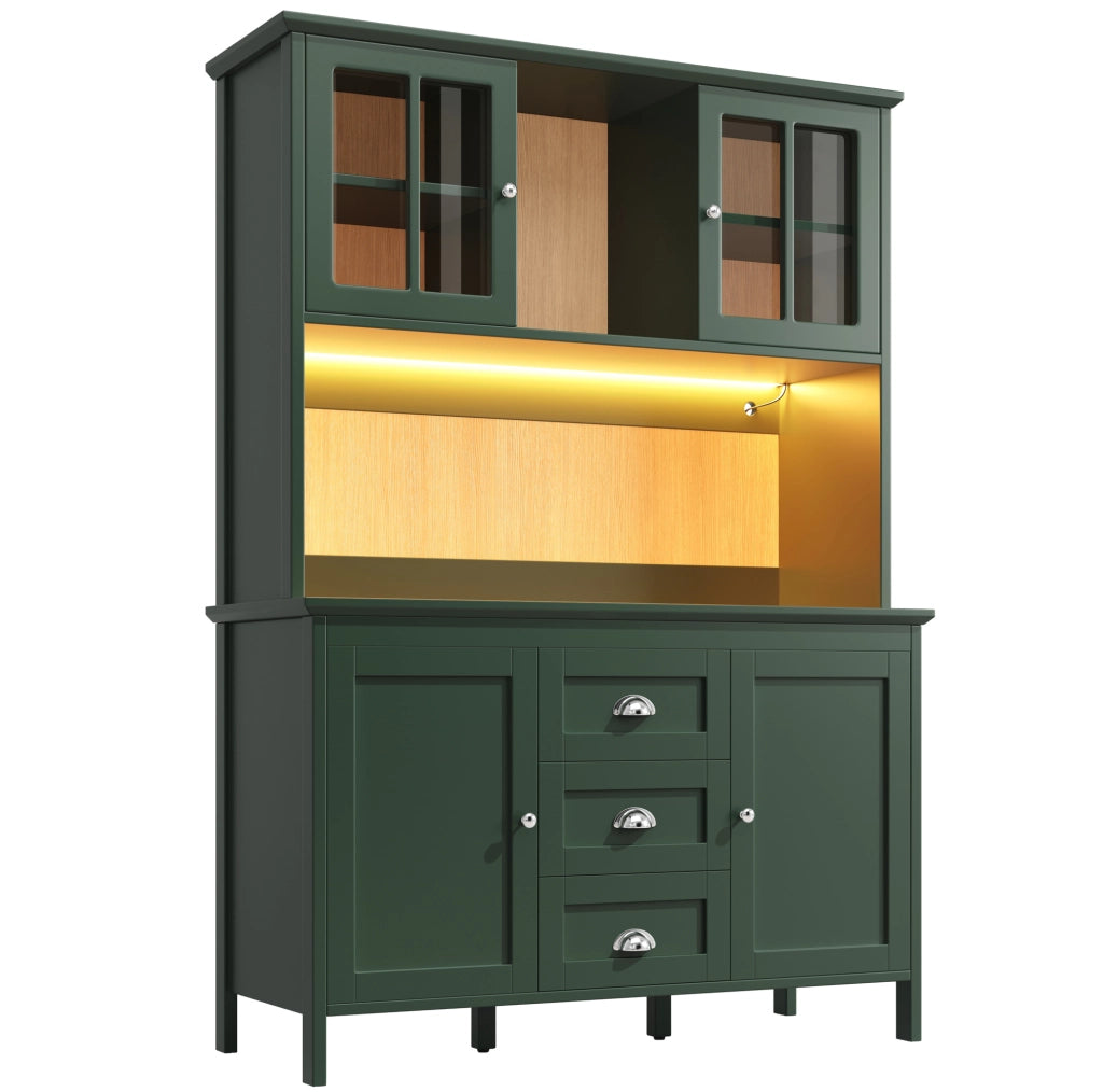 Credenza cucina 120x40x179 cm con luci LED; MDF; verde
