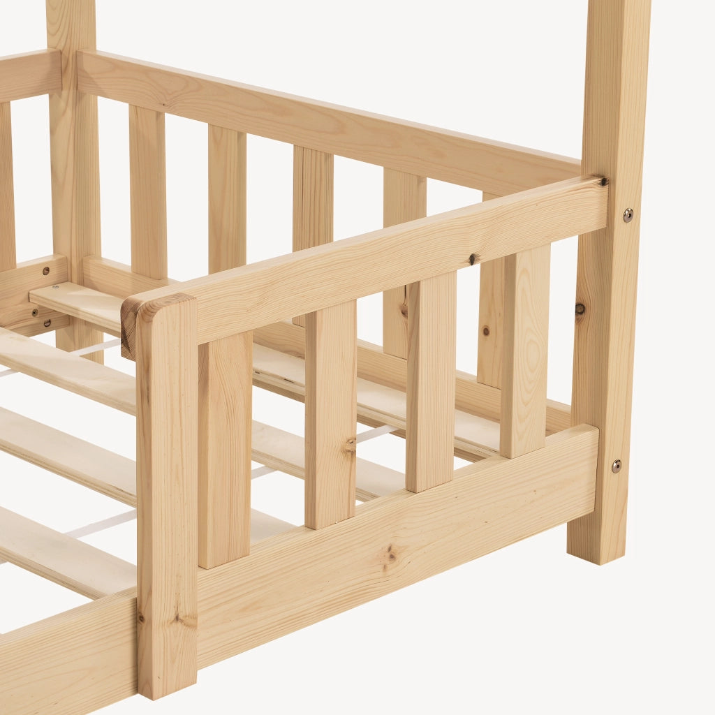 Letto per Cameretta Treviolo a Forma di Casetta in Stile Montessori 90x200 cm Naturale [en.casa]