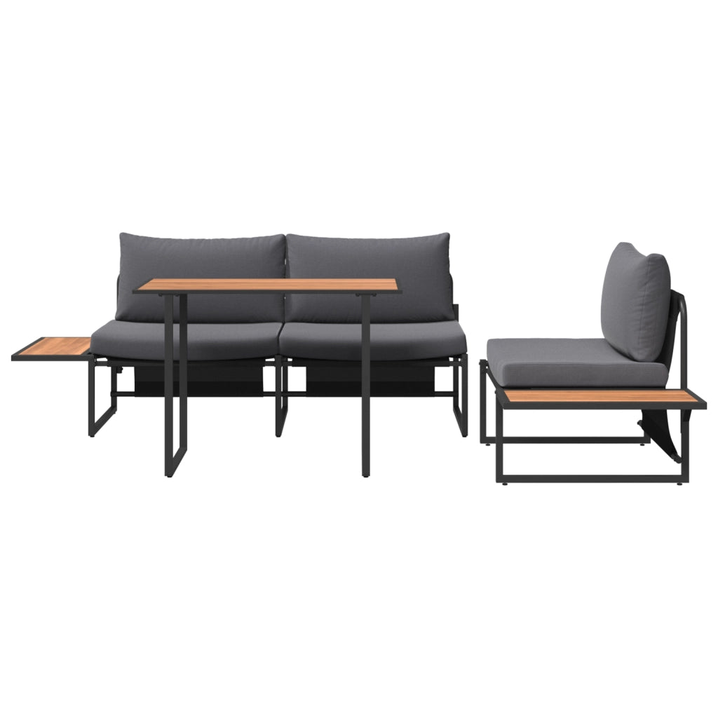 Set da Pranzo da Giardino in 3 Pezzi con Cuscini Antracite