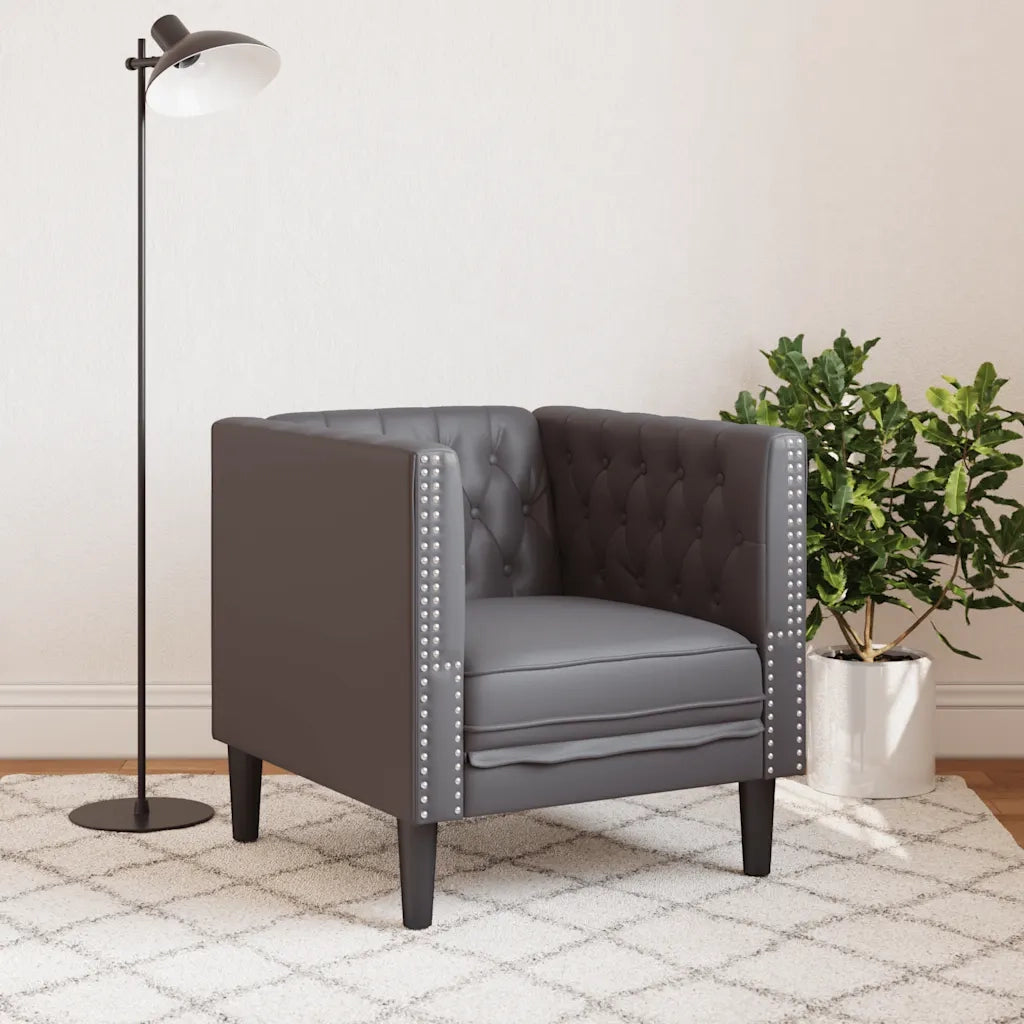 Divano Sedia-Poltrona Chesterfield Grigia in Similpelle