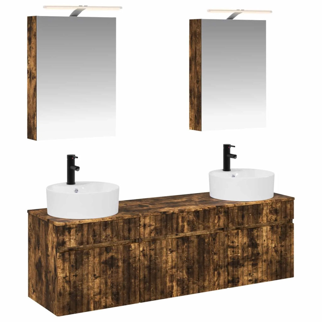 Set di Armadi da Bagno 5 pcs Rovere Fumo 50 x 14,5 x 70 cm 3406595