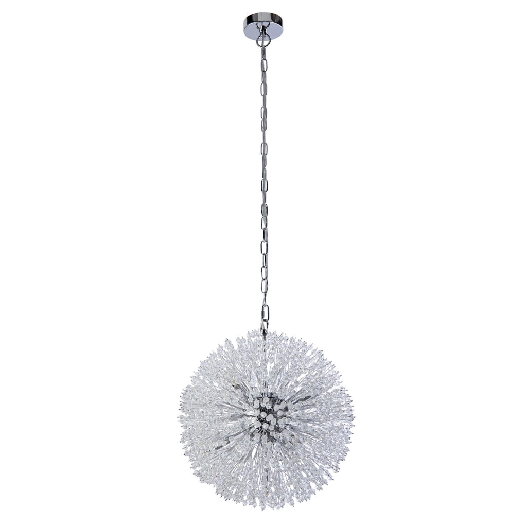Lampadario Contemporaneo Sprazzo Sole Acciaio Cromo Vetro Trasparente 7 Luci G9