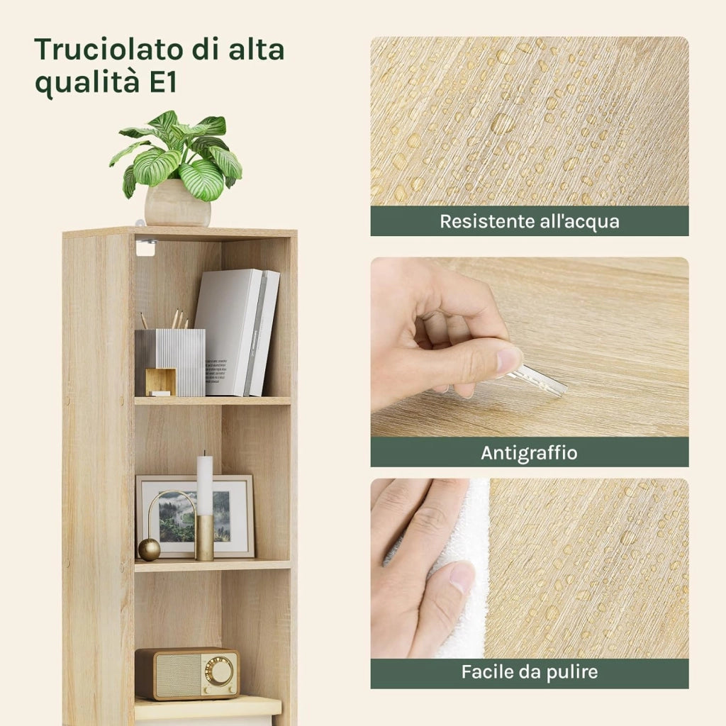 Libreria Verticale 6 Scompartimenti Scaffale per Libri Mobiletto in Legno per Soggiorno Moderno Legno Chiaro 30x24x158,5 cm SK003hei6