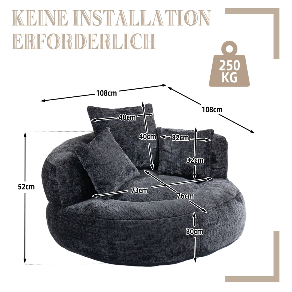 Poltrona sacco in ciniglia nera 108x108x52 cm
