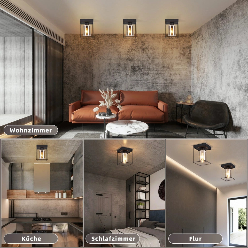 ZMH Lampada da soffitto plafoniera LED vintage vetro nero E27 per soggiorno cucina