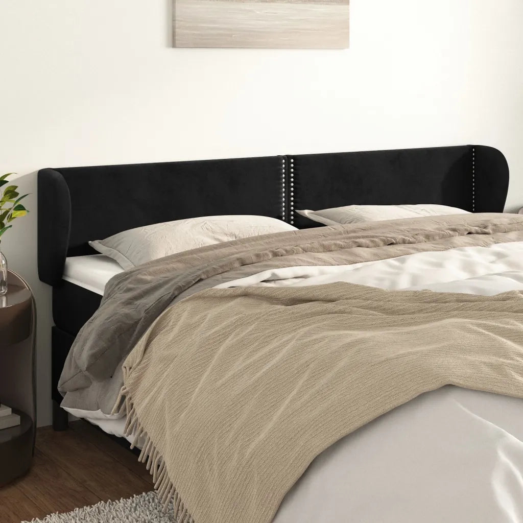 Testiera ad Orecchio-Testata con Orecchie Nera 183x23x78/88 cm in Velluto 392372
