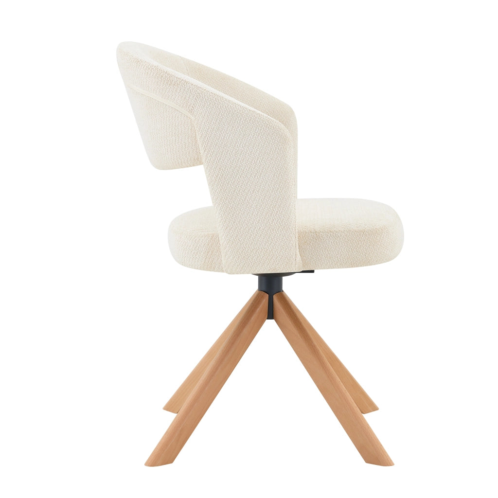 Sedia da Pranzo Set da 2 Girevole con Schienale Ergonomico e Rotazione Silenziosa, in Tessuto e Legno Massello Bianco, Legno