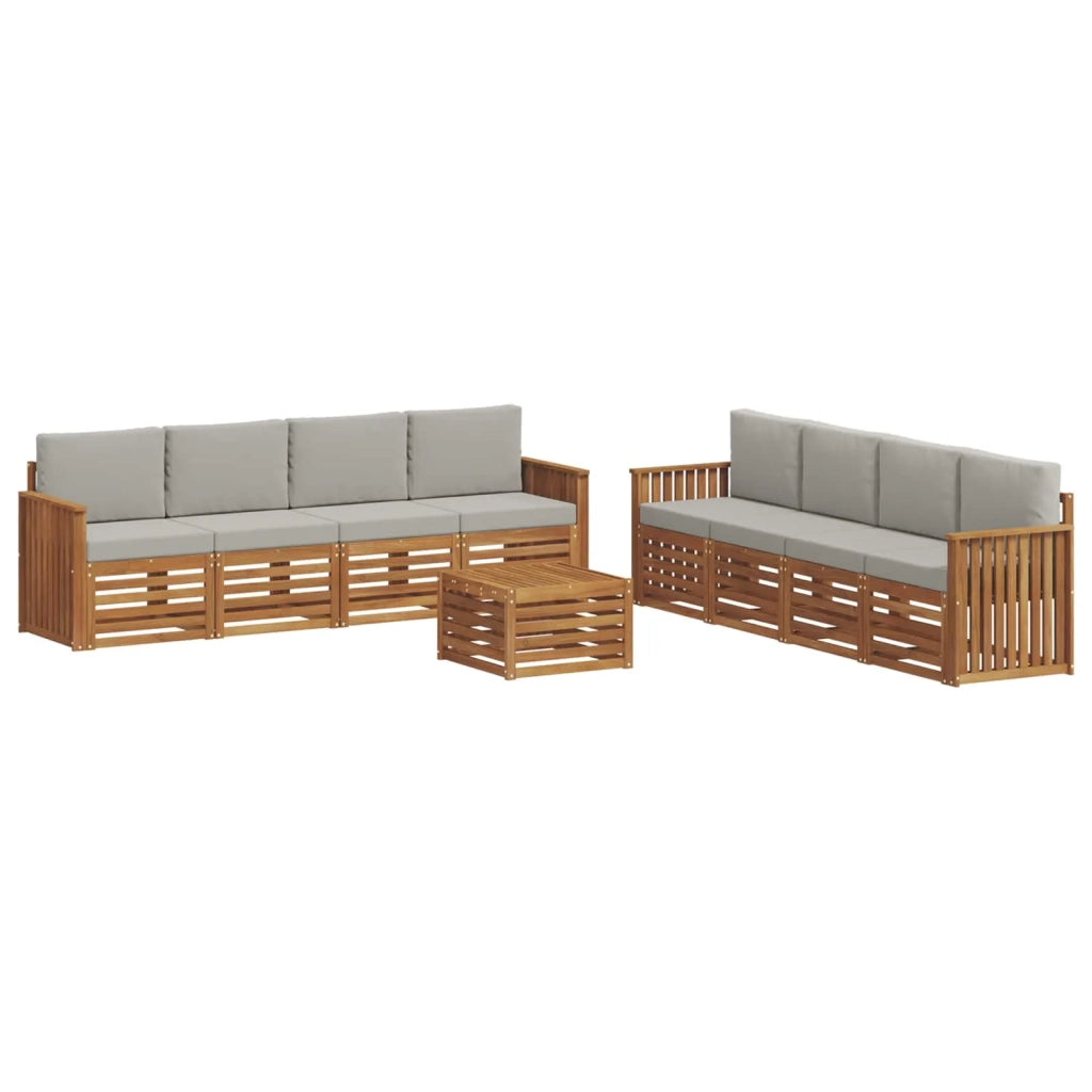 Set divani con cuscino 9 pcs Grigio Naturale e Chiaro
