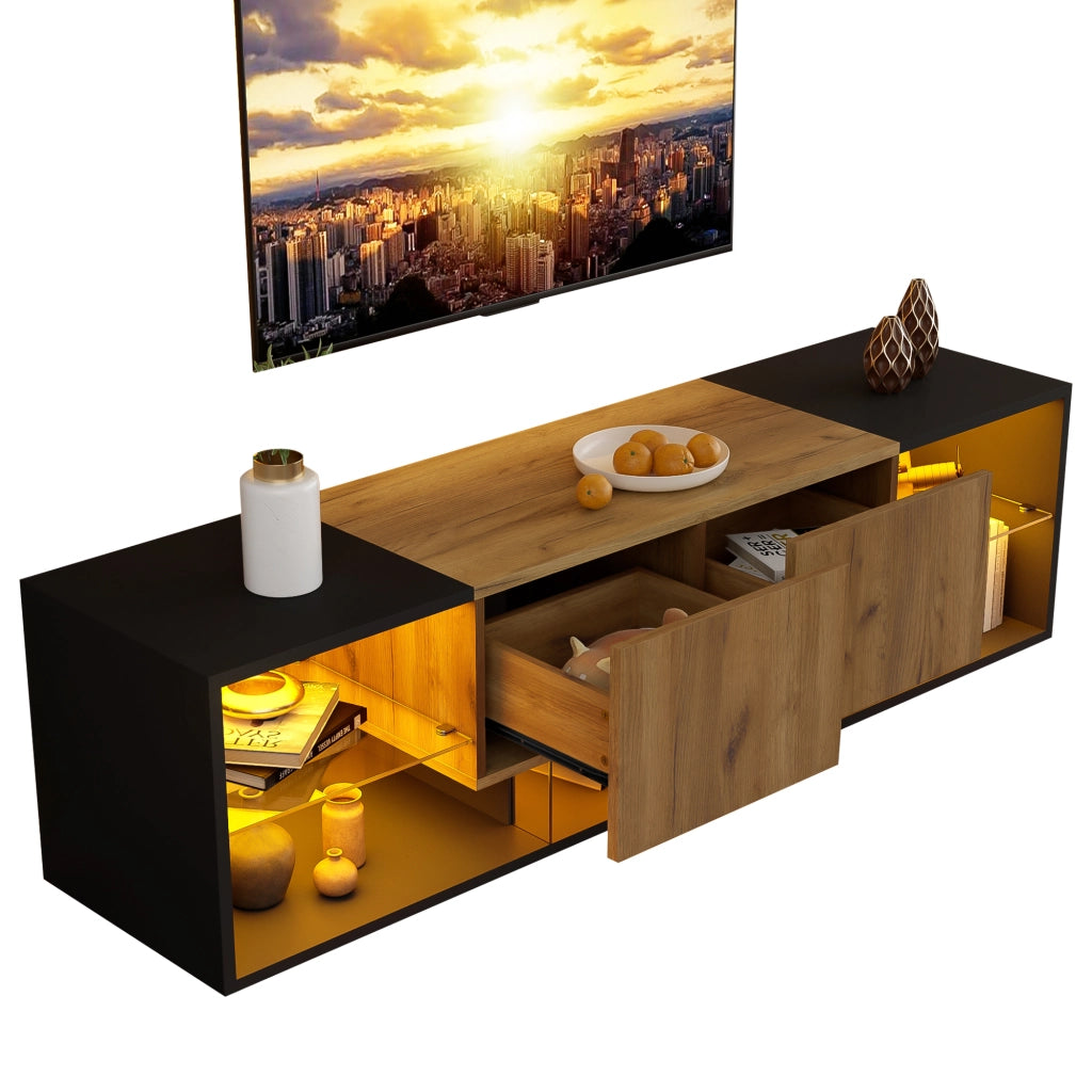 Cassettiera per TV nera e naturale in truciolare lunghezza 160 cm