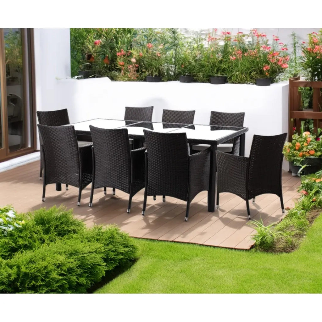 Salone da giardino ZORELIA 8 posti marrone e beige con grande tavolo e sedie