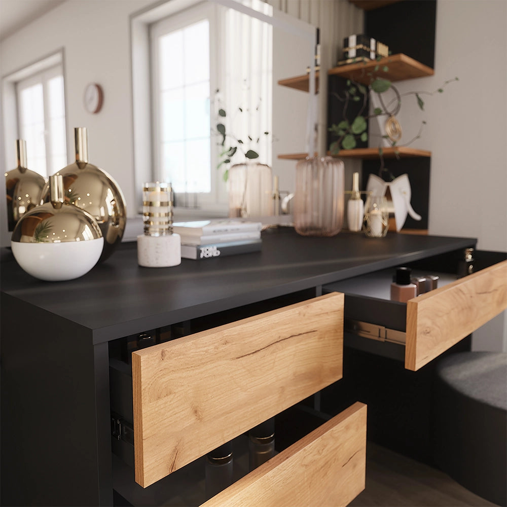 Vicco Tavolo da toilette Antracite/quercia dorata 120 x 75 cm con specchio LED e sgabello