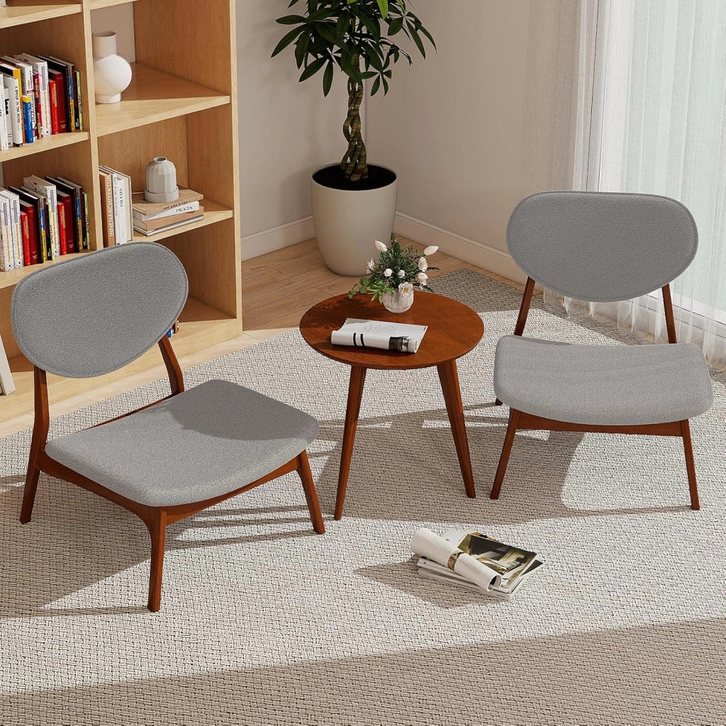 Sedie in Set di 2 con Tavolino, Sedie Relax da Salotto Imbottite in Tessuto di Velluto di Pecora con Struttura in Legno Massello, Sedia Ergonomica da Lettura per Soggiorno (Grigio)