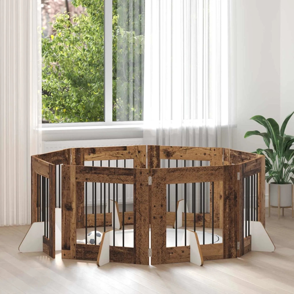Cancello per cani con supporti 8 pcs Legno antico 60 x 60 cm