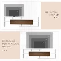 Mobile TV con Mensola a Muro, Ripiani Aperti e Armadietto Chiuso, in Truciolato Bianco e Marrone