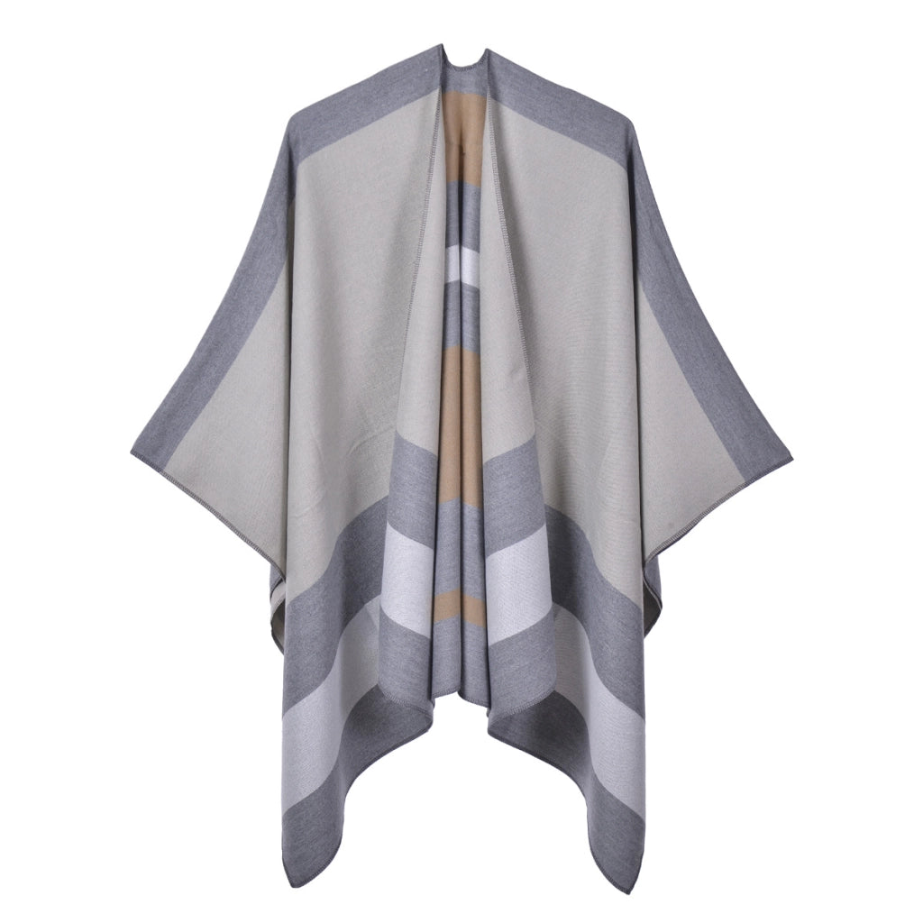 Nuovo scialle/scialle double-face, elegante mantello a righe per donna