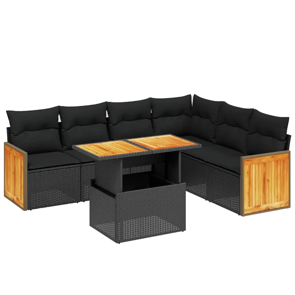 Set Divani da Giardino con Cuscini 7pz Nero Polyrattancod mxl 88873