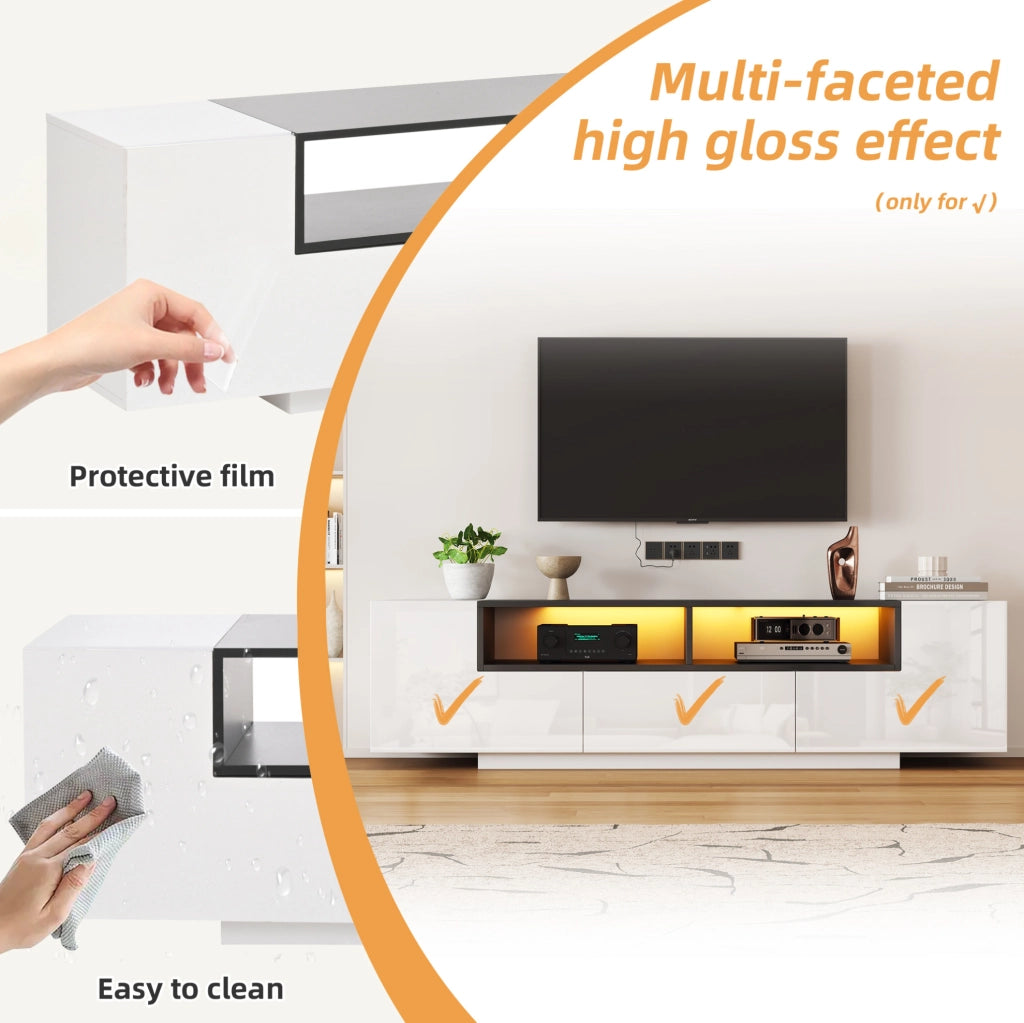 Mobile TV con LED e cassetto 180x40x48 cm in pannello truciolare bianco