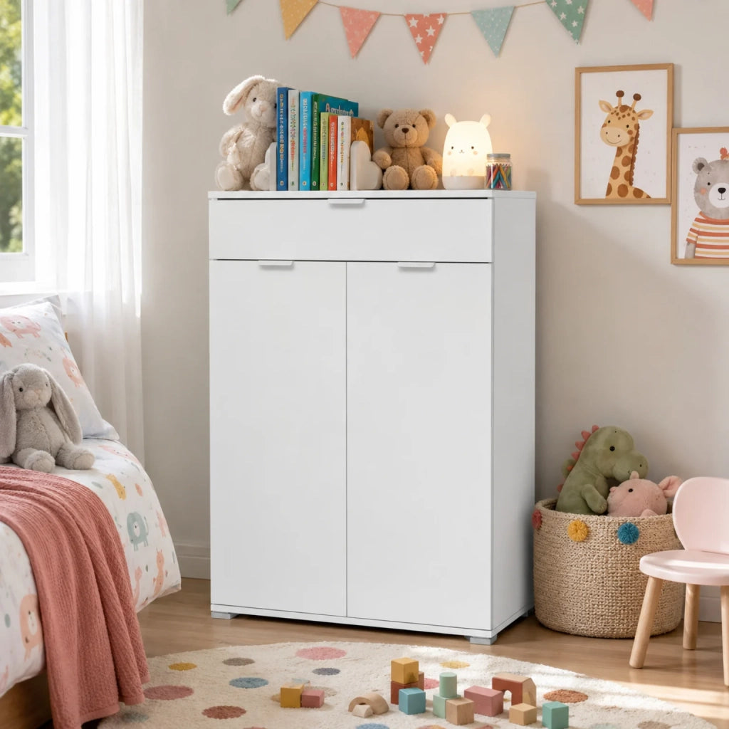 Mobile Bagno 2 Ante con Cassetto Bianco | Armadietto Multiuso Salvaspazio 75x105x38 cm | Mobile Lavanderia e Cucina con Struttura Rinforzata e Ripiani Regolabili