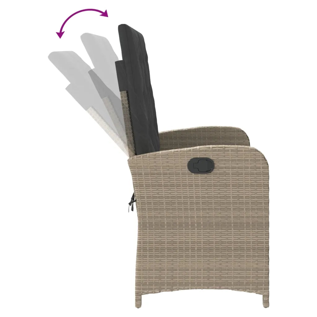 Panca Reclinabile Giardino con Cuscini-Sgabello-Sedia da esterno Grigio Chiaro Polyrattan 504077