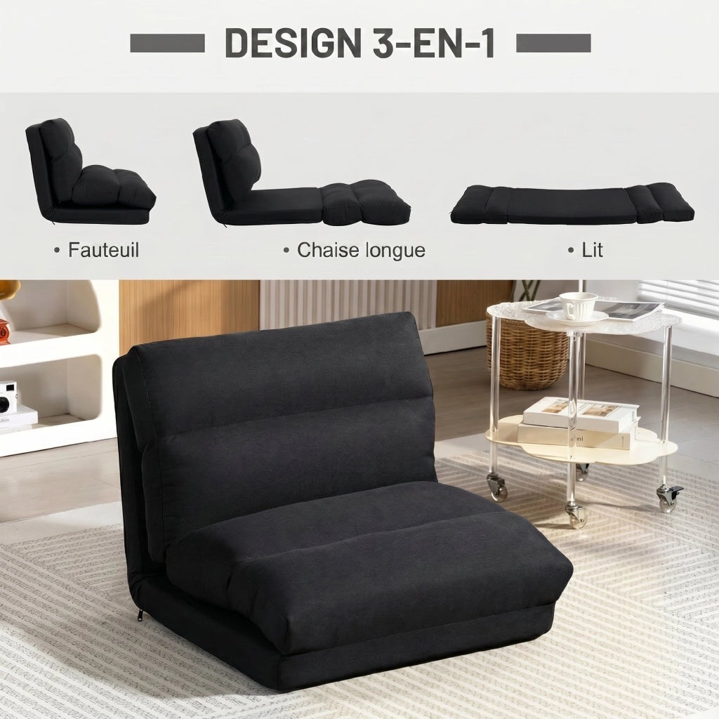 Letto poltrona reclinabile convertibile ¨C zephmum ¨C tessuto nero 70x72x56 cm