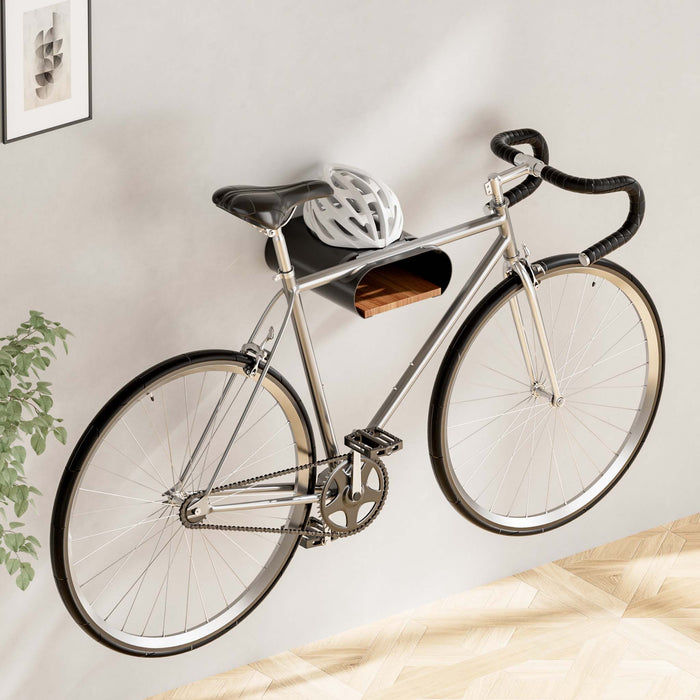 supporto a parete per bicicletta nero 25,6 x 30 x 11,4 cm fino a 25 kg, portabici universale, in sospensione, per tubi orizzontali Ø 55 mm e manubri larghi 500 mm