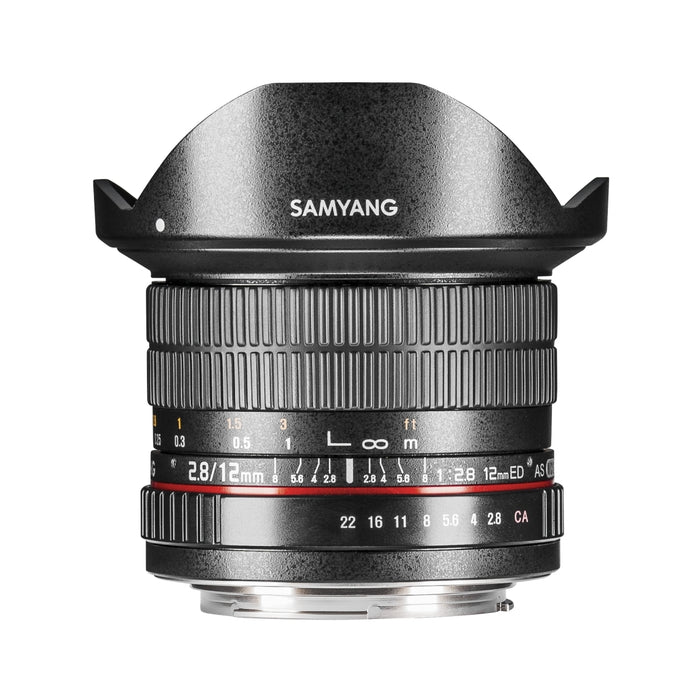 MF 12mm F2.8 Fisheye Canon EF - Angolo di campo di 180° - Alta velocità - Messa a fuoco manuale - Adatto per architettura, arte, paesaggio - Con borsa e coperchio di protezione