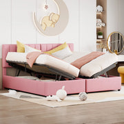 Letto imbottito 180x200 cm con contenitore idraulico; convertibile in 2 letti; rosa