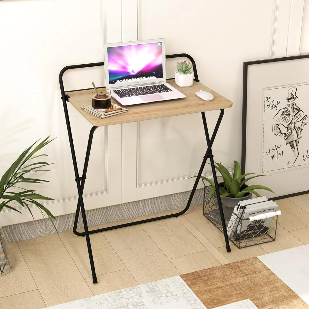 Scrivania per computer pieghevole, 60 x 40 cm, tavolo da lavoro compatto con supporto per tablet, scrivania per computer poco ingombrante per appartamenti, dormitori, nessun assemblaggio