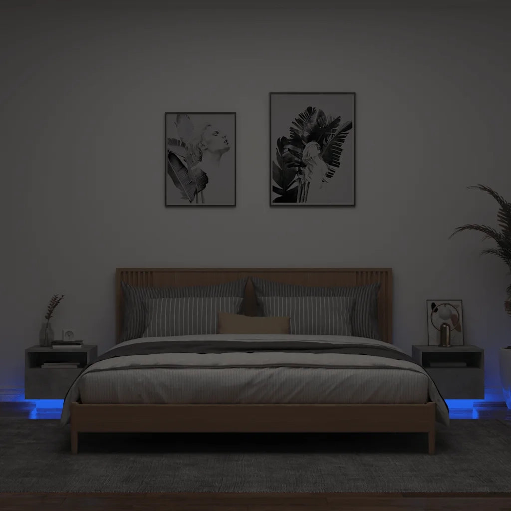 Set di 2 Comodini | Armadio da Notte | Mobiletto da notte con Luci LED Grigio Cemento 40x39x37 cm