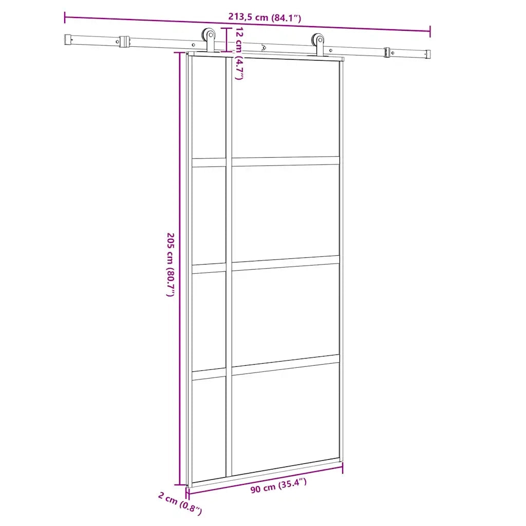 vidaXL Porta Scorrevole Ferramenta 90x205 cm Vetro Temperato Alluminio
