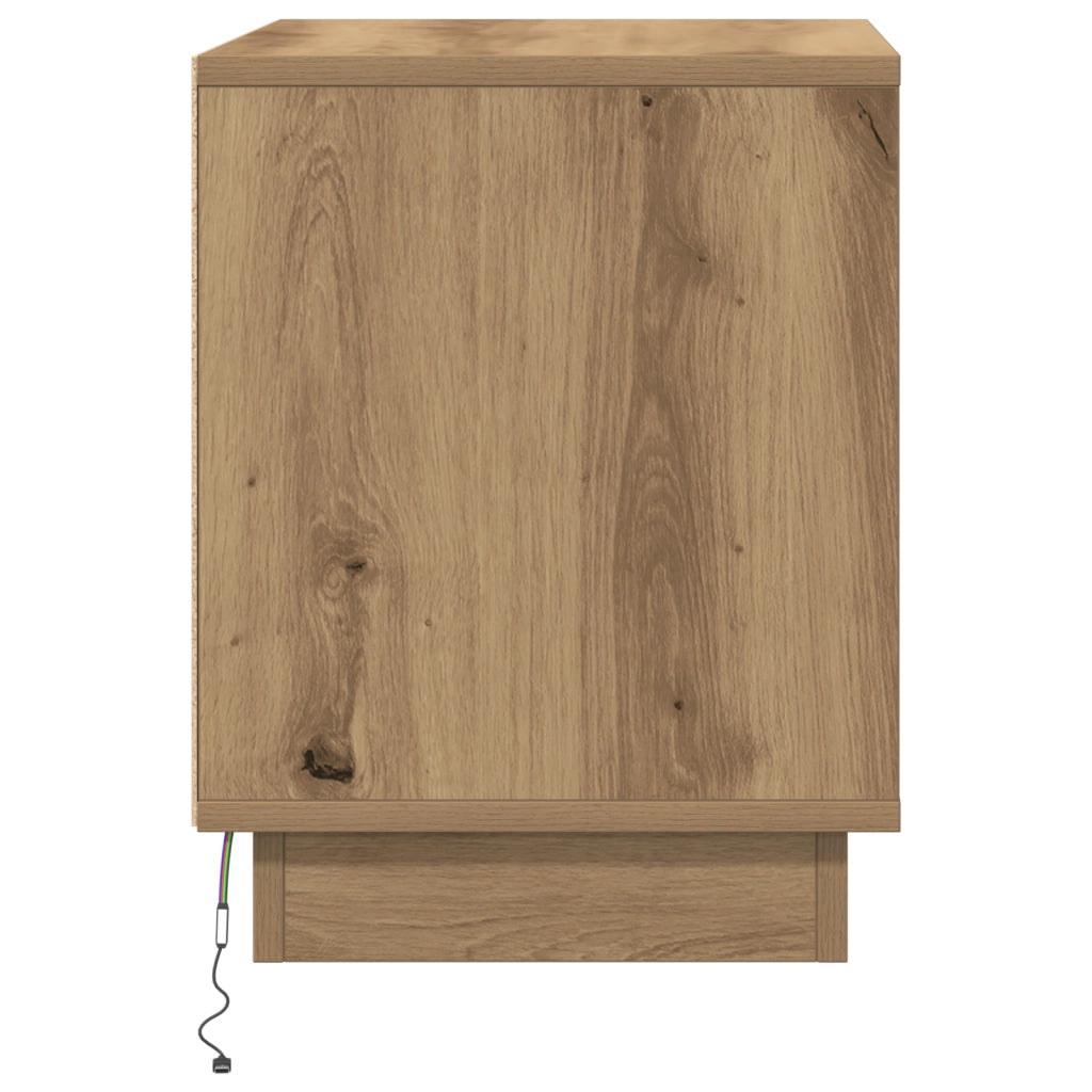 Comodino con luci LED Rovere Artigianale 44x34,5x45 cm
